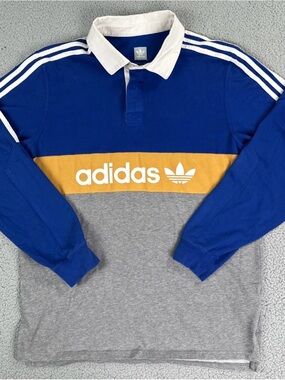 Adidas Skateboarding Heritage Rugby Shirt Men Medium Blue Striped Trefoil